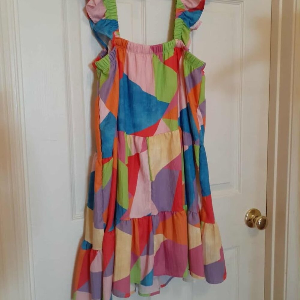 PEACH LOVE Colorblock Babydoll Ruffle Sleeve Tiered Dress - Picture 8 of 11